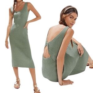 Anthropologie AMADI NWT Knit Cutout Ribbed Midi Dress  - Moss - Size XS